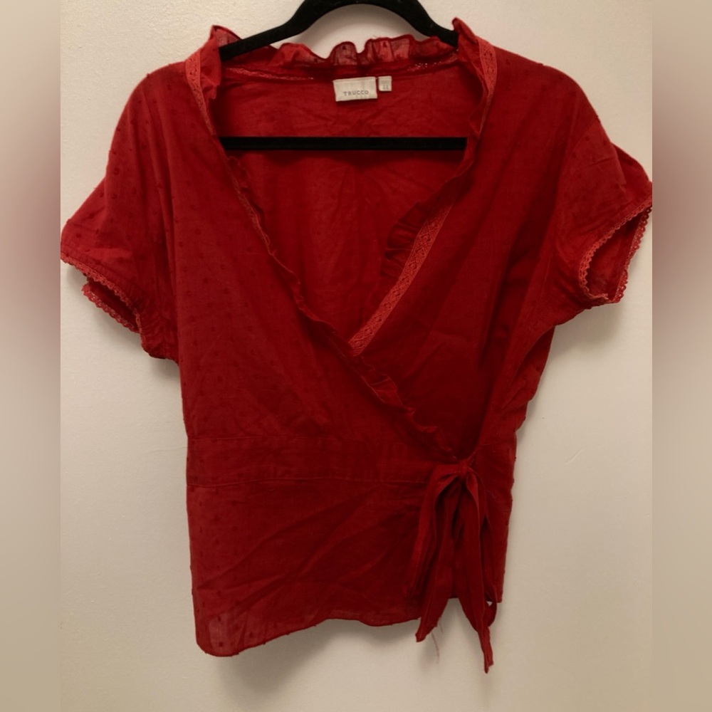 red vintage wrap top